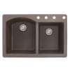 Transolid Aversa 33in x 22in silQ Granite Drop-in Double Bowl Kitchen Sink with 4 BCDE Faucet Holes, In Espresso