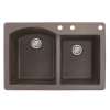 Transolid Aversa 33in x 22in silQ Granite Drop-in Double Bowl Kitchen Sink with 3 BCE Faucet Holes, In Espresso