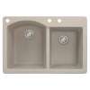 Transolid Aversa 33in x 22in silQ Granite Drop-in Double Bowl Kitchen Sink with 3 BAC Faucet Holes, In Cafe Latte