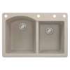 Transolid Aversa 33in x 22in silQ Granite Drop-in Double Bowl Kitchen Sink with 4 BADE Faucet Holes, In Cafe Latte
