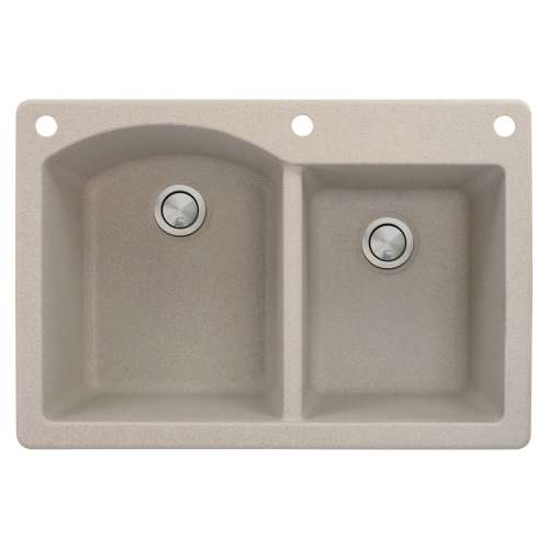 Transolid Aversa 33in x 22in silQ Granite Drop-in Double Bowl Kitchen Sink with 3 BAE Faucet Holes, In Cafe Latte