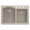 Transolid Aversa 33in x 22in silQ Granite Drop-in Double Bowl Kitchen Sink with 3 BCD Faucet Holes, In Cafe Latte