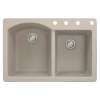 Transolid Aversa 33in x 22in silQ Granite Drop-in Double Bowl Kitchen Sink with 4 BCDE Faucet Holes, In Cafe Latte