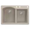 Transolid Aversa 33in x 22in silQ Granite Drop-in Double Bowl Kitchen Sink with 3 BCE Faucet Holes, In Cafe Latte