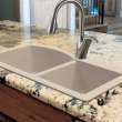 Transolid Aversa 33in x 22in silQ Granite Drop-in Double Bowl Kitchen Sink with 3 BAE Faucet Holes, In Cafe Latte