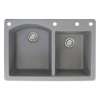 Transolid Aversa 33in x 22in silQ Granite Drop-in Double Bowl Kitchen Sink with 4 BADE Faucet Holes, In Grey