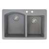 Transolid Aversa 33in x 22in silQ Granite Drop-in Double Bowl Kitchen Sink with 2 BC Faucet Holes, In Grey