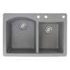 Transolid Aversa 33in x 22in silQ Granite Drop-in Double Bowl Kitchen Sink with 3 BCE Faucet Holes, In Grey