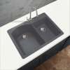 33-in X 22-in X 9.5-in silQ Granite Kitchen Sink with 1-3/4 D-Shaped Double Offset bowls, Drop-in Installation with 3 BAD Faucet Holes, In Grey