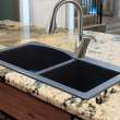 Transolid Aversa 33in x 22in silQ Granite Drop-in Double Bowl Kitchen Sink with 3 BAC Faucet Holes, In Grey