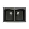 Transolid Aversa 33in x 22in silQ Granite Drop-in Double Bowl Kitchen Sink with 2 CA Faucet Holes, in Black