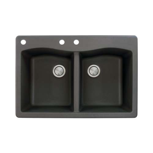 Transolid Aversa 33in x 22in silQ Granite Drop-in Double Bowl Kitchen Sink with 3 CAB Faucet Holes, in Black