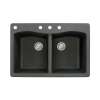 Transolid Aversa 33in x 22in silQ Granite Drop-in Double Bowl Kitchen Sink with 4 CABD Faucet Holes, in Black