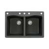 Transolid Aversa 33in x 22in silQ Granite Drop-in Double Bowl Kitchen Sink with 5 CABDE Faucet Holes, in Black