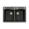 Transolid Aversa 33in x 22in silQ Granite Drop-in Double Bowl Kitchen Sink with 4 CADE Faucet Holes, in Black