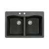 Transolid Aversa 33in x 22in silQ Granite Drop-in Double Bowl Kitchen Sink with 2 CB Faucet Holes, in Black