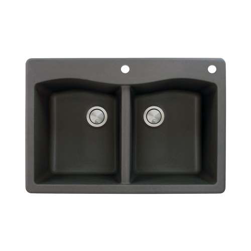 Transolid Aversa 33in x 22in silQ Granite Drop-in Double Bowl Kitchen Sink with 2 CE Faucet Holes, in Black