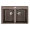 Transolid Aversa 33in x 22in silQ Granite Drop-in Double Bowl Kitchen Sink with 1 Pre-Drilled Center Faucet Hole, in Espresso