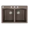 Transolid Aversa 33in x 22in silQ Granite Drop-in Double Bowl Kitchen Sink with 4 CABD Faucet Holes, in Espresso