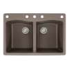 Transolid Aversa 33in x 22in silQ Granite Drop-in Double Bowl Kitchen Sink with 5 CABDE Faucet Holes, in Espresso