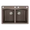 Transolid Aversa 33in x 22in silQ Granite Drop-in Double Bowl Kitchen Sink with 4 CADE Faucet Holes, in Espresso