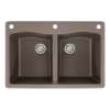 Transolid Aversa 33in x 22in silQ Granite Drop-in Double Bowl Kitchen Sink with 3 CAE Faucet Holes, in Espresso
