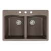 Transolid Aversa 33in x 22in silQ Granite Drop-in Double Bowl Kitchen Sink with 3 CBD Faucet Holes, in Espresso