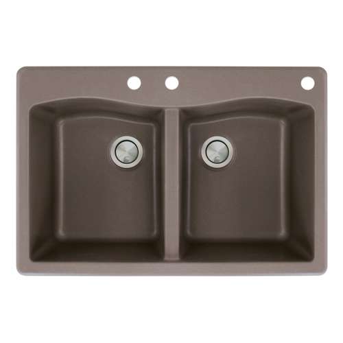 Transolid Aversa 33in x 22in silQ Granite Drop-in Double Bowl Kitchen Sink with 3 CBE Faucet Holes, in Espresso