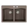 Transolid Aversa 33in x 22in silQ Granite Drop-in Double Bowl Kitchen Sink with 2 CD Faucet Holes, in Espresso