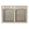 Transolid Aversa 33in x 22in silQ Granite Drop-in Double Bowl Kitchen Sink with 3 CAB Faucet Holes, in Café Latte