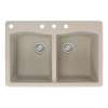 Transolid Aversa 33in x 22in silQ Granite Drop-in Double Bowl Kitchen Sink with 4 CABD Faucet Holes, in Café Latte