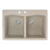 Transolid Aversa 33in x 22in silQ Granite Drop-in Double Bowl Kitchen Sink with 2 CB Faucet Holes, in Café Latte