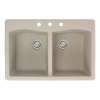 Transolid Aversa 33in x 22in silQ Granite Drop-in Double Bowl Kitchen Sink with 3 CBD Faucet Holes, in Café Latte
