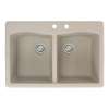 Transolid Aversa 33in x 22in silQ Granite Drop-in Double Bowl Kitchen Sink with 2 CD Faucet Holes, in Café Latte