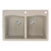 Transolid Aversa 33in x 22in silQ Granite Drop-in Double Bowl Kitchen Sink with 2 CE Faucet Holes, in Café Latte
