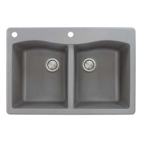 Transolid Aversa 33in x 22in silQ Granite Drop-in Double Bowl Kitchen Sink with 2 CA Faucet Holes, in Grey