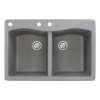 Transolid Aversa 33in x 22in silQ Granite Drop-in Double Bowl Kitchen Sink with 3 CAB Faucet Holes, in Grey