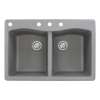 Transolid Aversa 33in x 22in silQ Granite Drop-in Double Bowl Kitchen Sink with 4 CABD Faucet Holes, in Grey