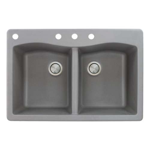 Transolid Aversa 33in x 22in silQ Granite Drop-in Double Bowl Kitchen Sink with 4 CABD Faucet Holes, in Grey