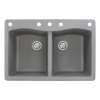 Transolid Aversa 33in x 22in silQ Granite Drop-in Double Bowl Kitchen Sink with 5 CABDE Faucet Holes, in Grey