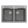 Transolid Aversa 33in x 22in silQ Granite Drop-in Double Bowl Kitchen Sink with 3 CAE Faucet Holes, in Grey
