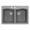 Transolid Aversa 33in x 22in silQ Granite Drop-in Double Bowl Kitchen Sink with 2 CB Faucet Holes, in Grey