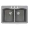 Transolid Aversa 33in x 22in silQ Granite Drop-in Double Bowl Kitchen Sink with 3 CBD Faucet Holes, in Grey
