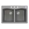 Transolid Aversa 33in x 22in silQ Granite Drop-in Double Bowl Kitchen Sink with 4 CBDE Faucet Holes, in Grey