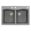 Transolid Aversa 33in x 22in silQ Granite Drop-in Double Bowl Kitchen Sink with 3 CBE Faucet Holes, in Grey