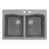 Transolid Aversa 33in x 22in silQ Granite Drop-in Double Bowl Kitchen Sink with 2 CD Faucet Holes, in Grey
