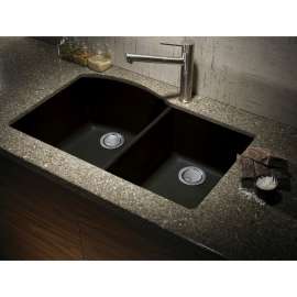 31.375-in x 20.5-in x 9.5-in silQ Granite Kitchen Sink with 1-3/4 D-Shape Double bowls, Undermount Installation, in Black