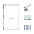 Frameless bypass shower door in frame finish with smooth clear glass texture and rustic Justin handles 48-in W x 80-in H