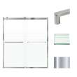 Frameless bypass shower door in frame finish with frosted glass texture and classic Riley handles 60-in W x 70-in H