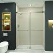 BYPT608010C-BP Brooklyn Frameless Bypass Shower Door Featuring EXCLUSIVE TruMotion Technology in a Brushed Stainless Finish with a Smooth Clear Glass Texture and Barrington Plain Handles 60-in W x 80-in H